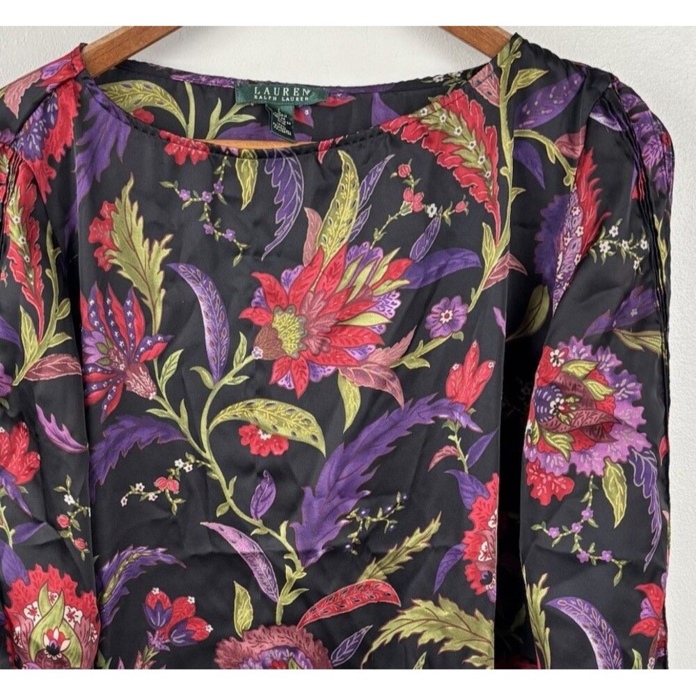 Lauren Ralph Lauren Women’s Large Floral Blouse Black Red Purple Long Sleeve